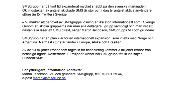 SMSgrupps finansiering klar för snabb expansion
