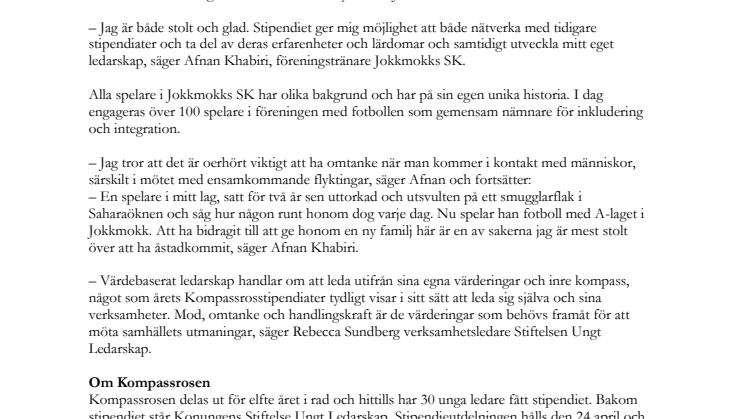 ​​Jokkmokks SK:s Afnan Khabiri får Kompassrosen