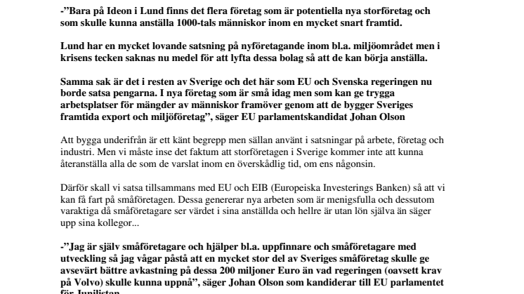200 miljoner Euro till Småföretagen!