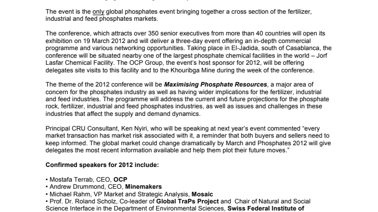 PHOSPHATES 2012 International Conference & Exhibition 