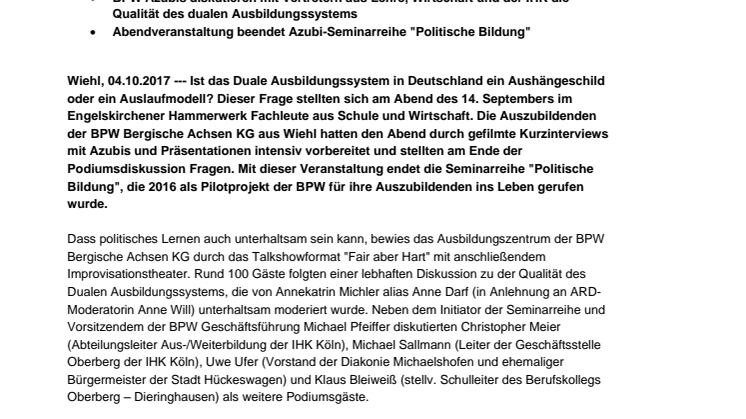 BPW Azubis bereiteten politischen Diskussionsabend vor: Schulsystem hat einige Hausaufgaben zu lösen