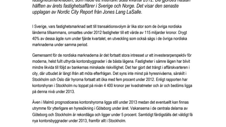 Starkt fjärde kvartal för nordisk fastighetsmarknad 