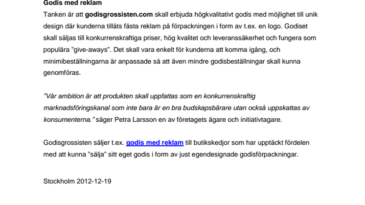 Godis grossist på nätet med fokus på reklamgodis