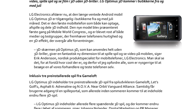 LG’s mobil Optimus 3D er snart på markedet 