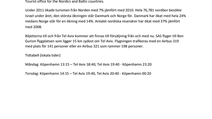 SAS börjar flyga till Tel Aviv