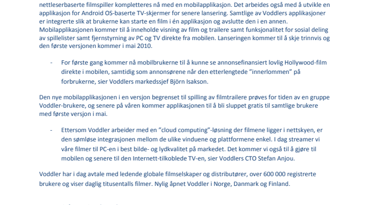 Voddler lanserer mobilapplikasjon for Googles Android OS