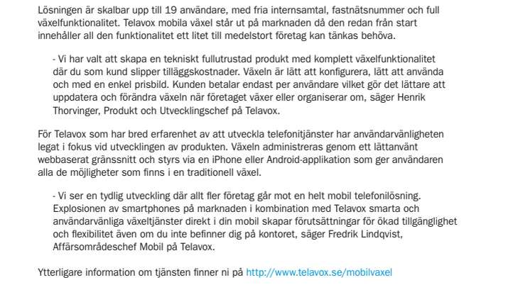 Telavox släpper mobil växel med komplett växelfunktionalitet