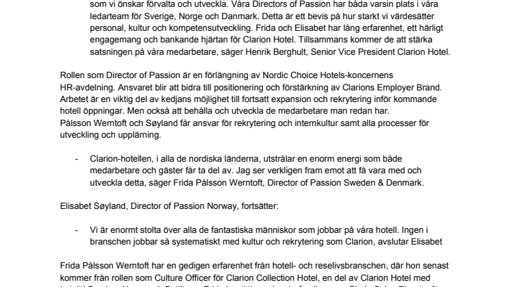 CLARION HOTEL® FÖRSTÄRKER KULTUREN MED NORDISK SATSNING