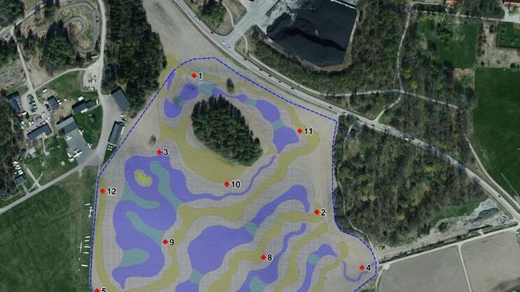 Så här är det tänkt att vattenparksanläggningen vid Johannisberg ska se ut. Siffrorna motsvarar provtagningspunkter.