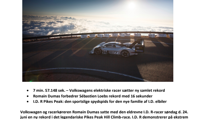 Volkswagen sætter ny rekord ved Pikes Peak International Hill Climb
