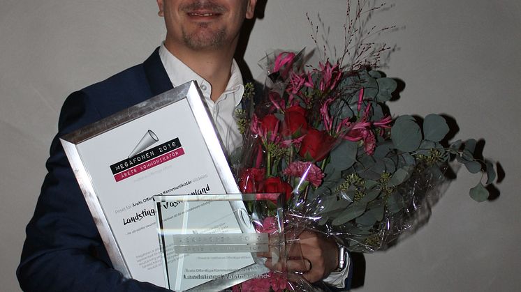 Jonas Wallin på Landstinget Västmanland vinnare av Megafonen 2016 - Årets Offentliga Kommunikatör!