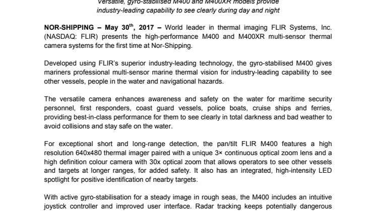 FLIR Presents M400 Multi-Sensor Thermal Camera System for the First Time at Nor-Shipping