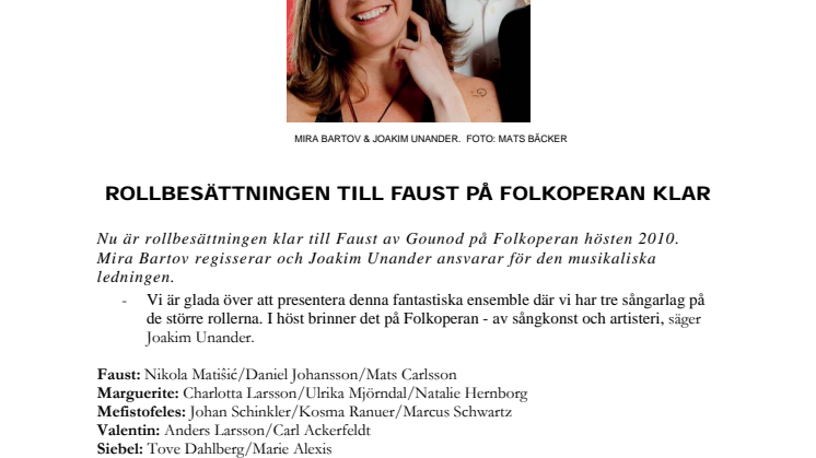 Rollbesättningen till Faust på Folkoperan klar