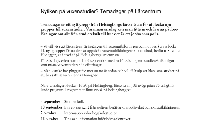 Nyfiken på vuxenstudier? Temadagar på Lärcentrum