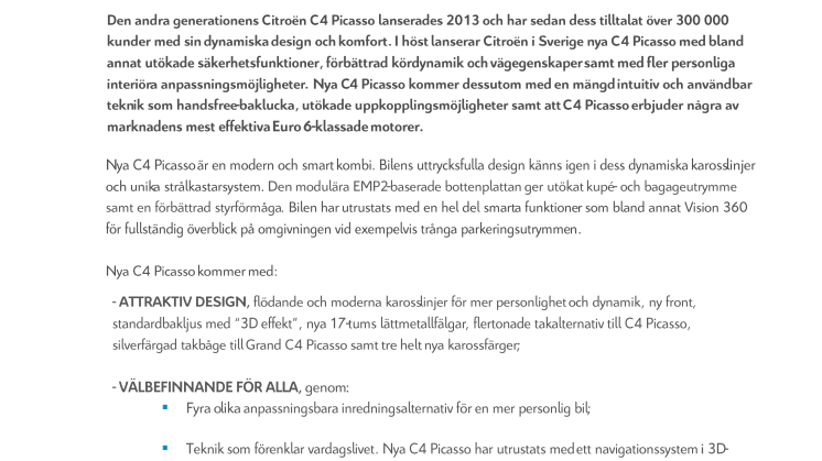 CITROËN PRESENTERAR NYA C4 PICASSO OCH GRAND C4 PICASSO