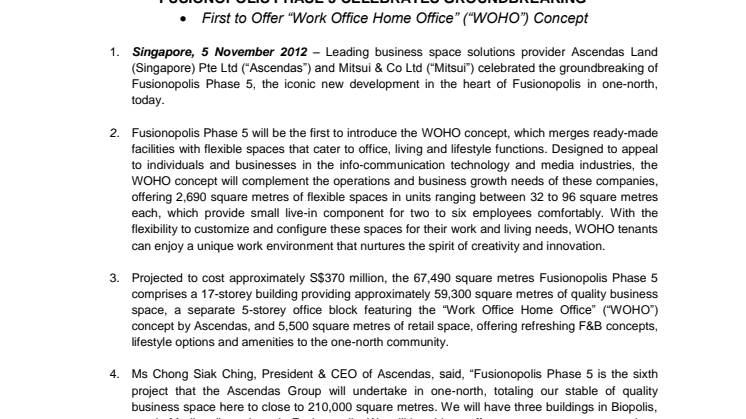 Fusionopolis Phase 5 Celebrates Groundbreaking