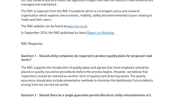 RAC response to Scottish Government proposals on road works
