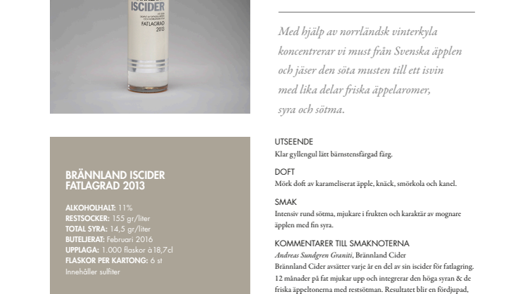 Brännland Iscider Fatlagrad 2013 i Systembolagets beställningssortiment