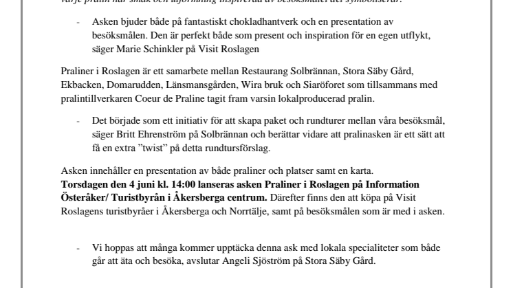 PRALINER I ROSLAGEN - Nytt grepp för destinationsmarknadsföring i Österåker