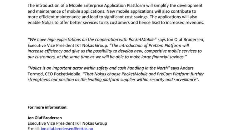 Nokas Chooses PreCom from PocketMobile as Platform for its Mobile Applications