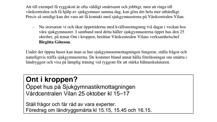 Kristianstad: Vårdcentralen Vilan satsar på sjukgymnastiken