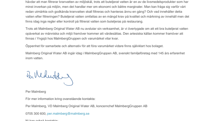MALMBERG avslutar 