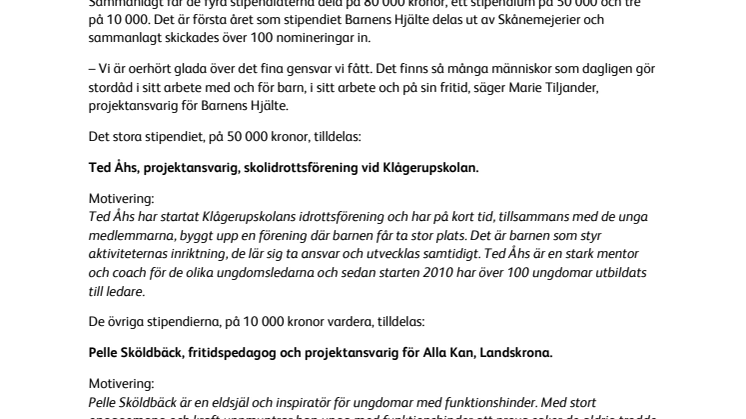 De får Skånemejeriers stipendium Barnens Hjälte
