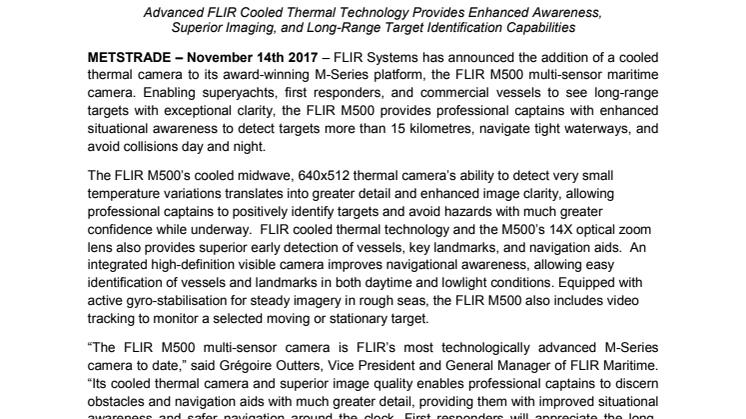 FLIR: METSTRADE Press Kit - Press Release #1