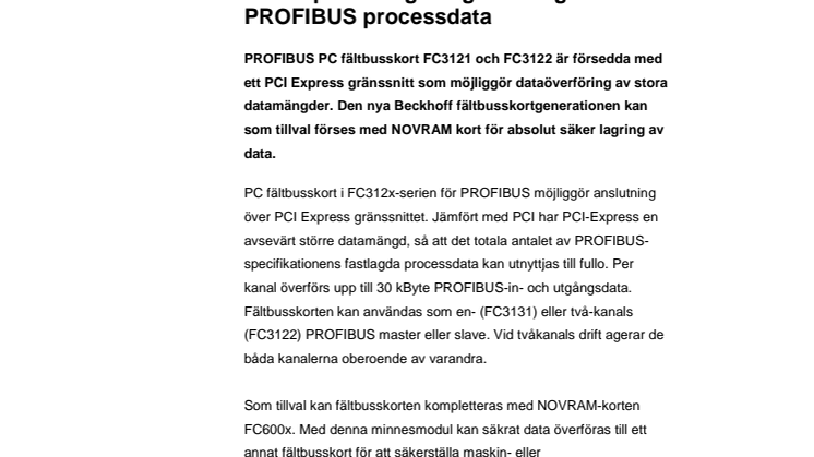 PCI Express: Inga begränsningar för PROFIBUS processdata