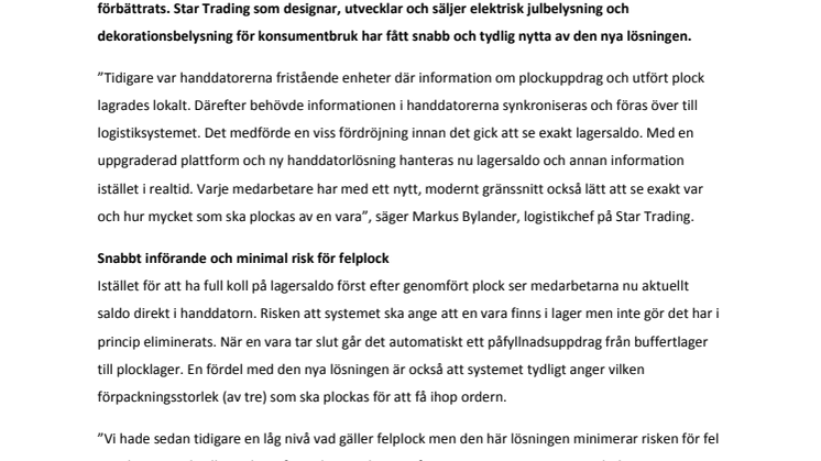2 500 olika sorters julbelysning ställer krav på logistiken - uppgraderad handdatorlösning ger Star Trading information i realtid