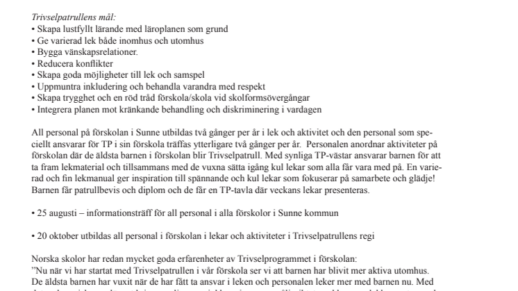 Sunne utökar satsningen på barnens trivsel