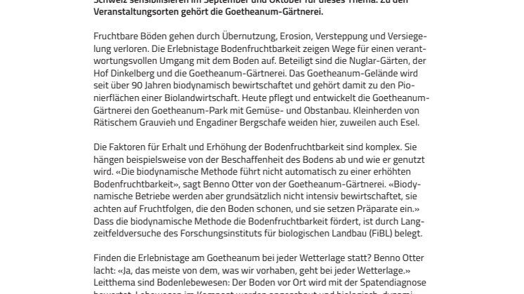 Gesunde Ernährung braucht gesunden Boden. Erlebnistage Bodenfruchtbarkeit am Goetheanum