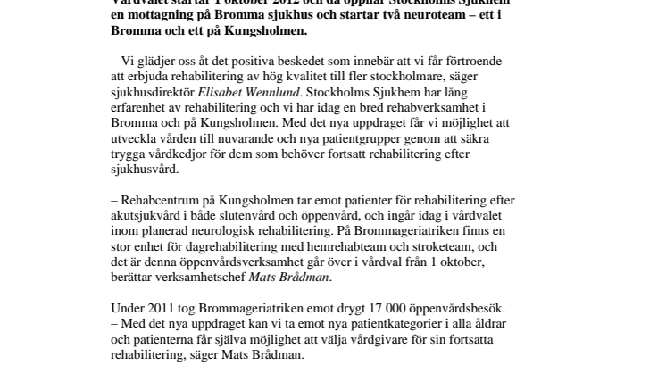 Stockholms Sjukhem godkända för vårdval inom primärvårdsrehabilitering