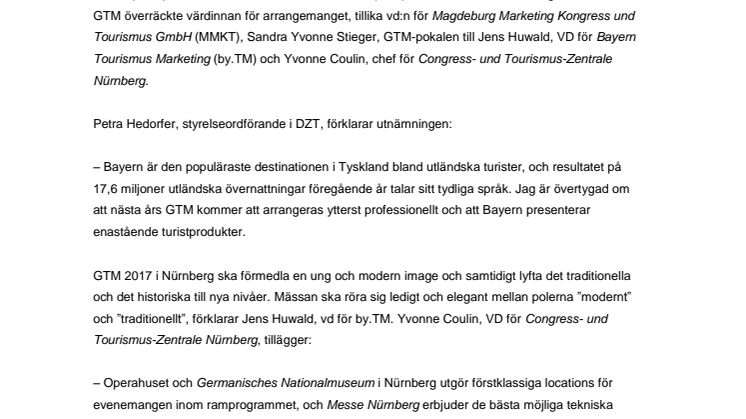 ​Den 43:e GTM går av stapeln i bayerska Nürnberg 2017