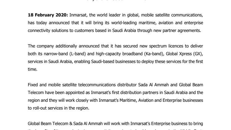 Inmarsat launches connectivity services in Saudi Arabia across land, sea and air