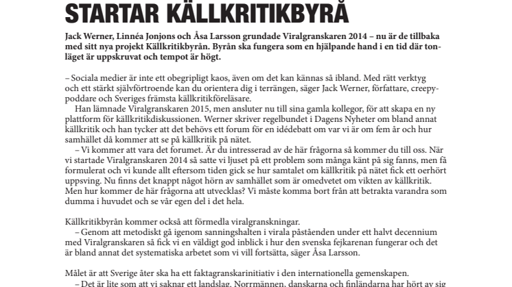 Trion bakom Viralgranskaren startar källkritikbyrå
