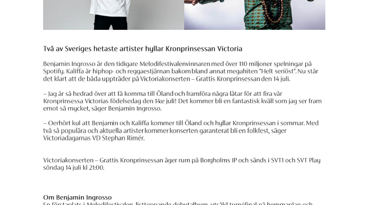 Benjamin Ingrosso och Kaliffa uppträder på Victoriakonserten