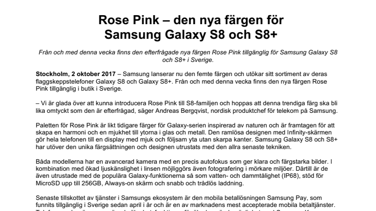 Rose Pink – den nya färgen för Samsung Galaxy S8 och S8+