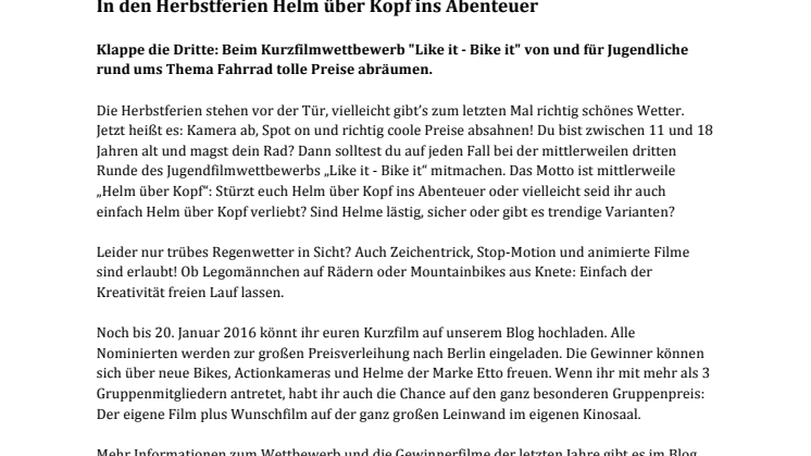 In den Herbstferien Helm über Kopf ins Abenteuer