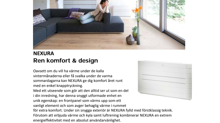 Daikin lanserar Nexura en ny luft/luft värmepump med unik strålningsfunktion