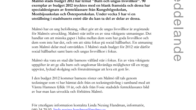 Barnens budget ställs ut i stadshuset