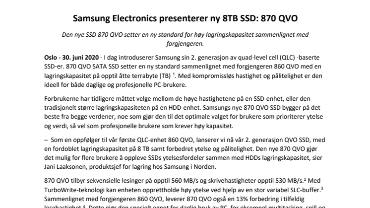 Samsung Electronics presenterer ny 8TB SSD: 870 QVO