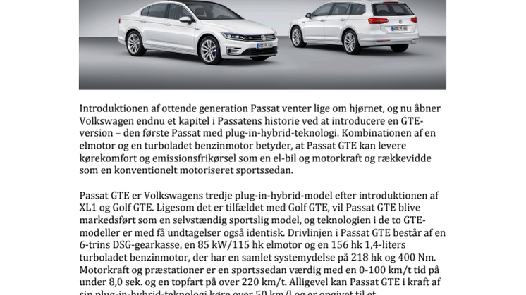 Verdenspremiere – Passat GTE