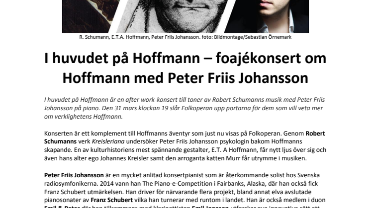 I huvudet på Hoffmann – foajékonsert om Hoffmann med Peter Friis Johansson