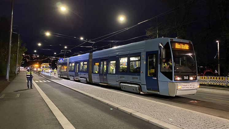 Bilde fra testkjøring med trikk onsdag 29. april