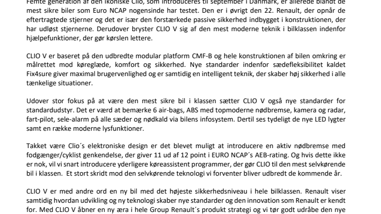 5 EURO NCAP-stjerner til den nye Renault CLIO