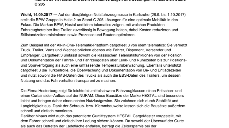 It's all about Mobility: BPW Gruppe auf der NUFAM