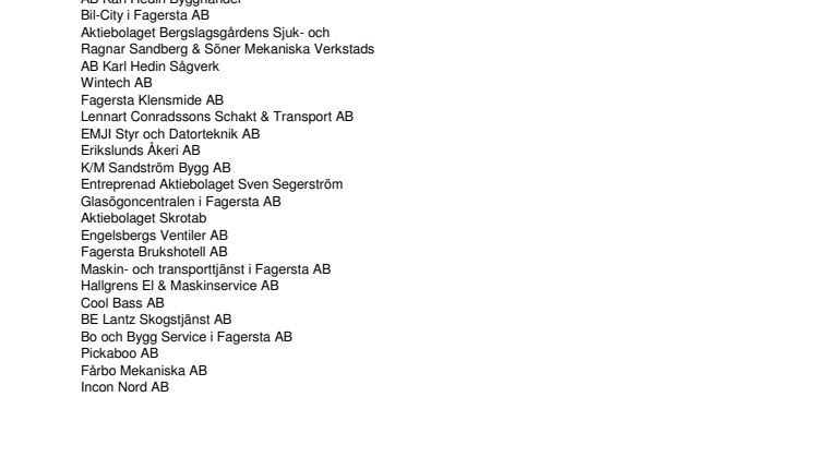 Företagen bakom Bästa Tillväxt 2008 Fagersta kommun.