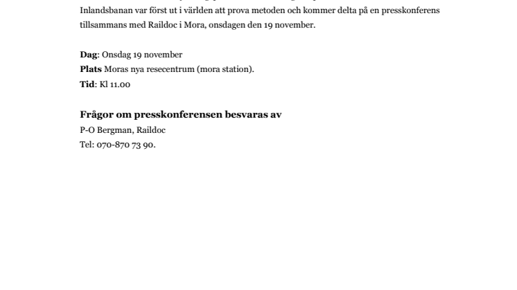 Inlandsbanan premiärtestar världsunik metod  