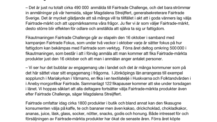 Över 18 000 fikar Fairtrade i Jönköpings län på torsdag
